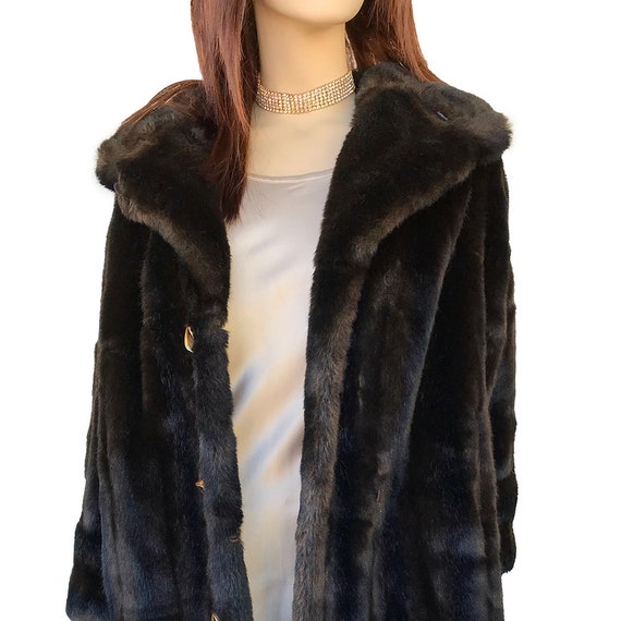 Brown Fur Coat 1960s Tissavel France Faux Fur Coa… - image 2