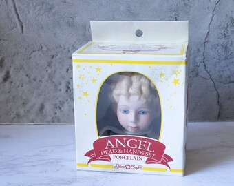 Vintage Fibre Craft ANGEL Head & HANDS Set PORCELAIN #3139-01 Blonde Hair Blue Eyes Never removed from box. 1991