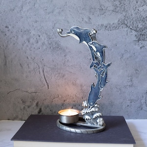Metal Dolphin Votive Candleholder Seascape/Ocean Theme Decor