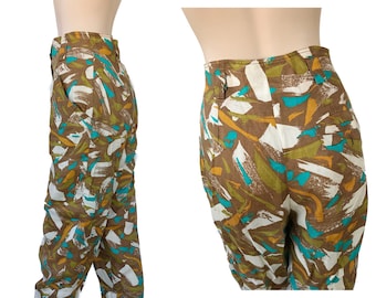 Weekend Trousers Green Pants 80s Abstact Pants High Waisted-Retro-Vintage Pants-Festival Clothing-Gift For Her-50's -Bottoms
