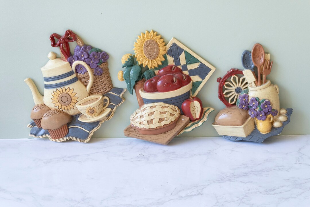 Home Interior Gifts Fruit Wall Plaques Vintage 90s Kitchen Decor Muffins, Pie, Flowers Etsy