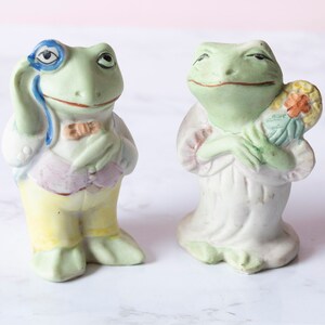 Vintage Bisque Porcelain Frog Salt & Pepper Shakers-Japan