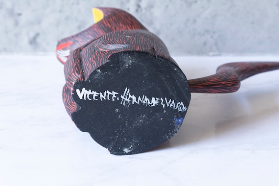 Vincente Hernandez Vasquez Oaxacan Cat Mexico Wood Carving Vintage