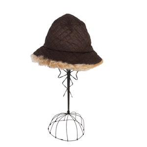 Y2K Vintage Brown Puffer Like Faux Fur Trimmed Bucket Hat
