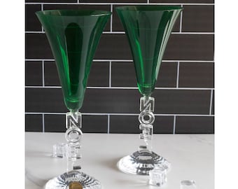 Pareja de copas navideñas de Cristal D'Arques-Durand en verde Noel en su caja original