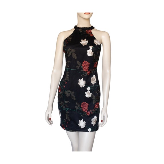 Floral Embroidered Little Black Dress Size M