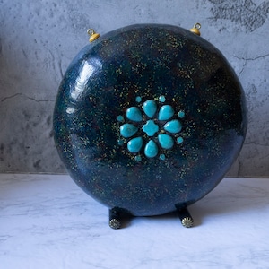 American Indian Southwestern Style Decorative Gourd with Chain and Simulated Turquoise Inlay