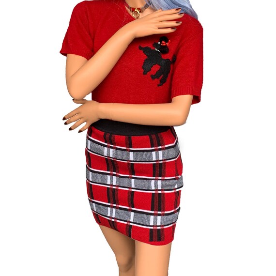 Plaid Skirt Vintage Black,White & Red Pencil Skir… - image 2