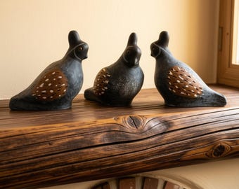 Vintage Gambels Quail Figurines Set of 3 Heavy Cast Concrete Desert Bird Statues Southwestern Patio Decor Hand Painted Arizona Covey Display
