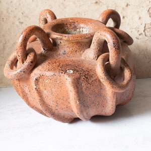 Primitive Ceramic Clay Pre-Columbian Style Planter/Jar/Vase with Rings