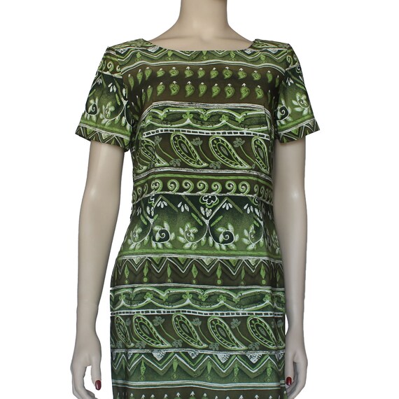 Vintage Green Shift  Dress With Tropical Design By Kathie Lee Size 6 View 2