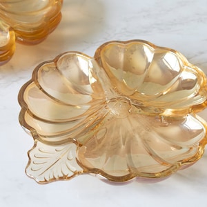 Peach Lustre Carnival Glass Three Section Plate by Jeanette Glass 1950s Vintage