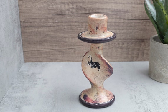 Hand Carved Soapstone Vase and Taper Candle Holder in Black Hand Carved Soapstone Vase and Taper Candle Holder in Black