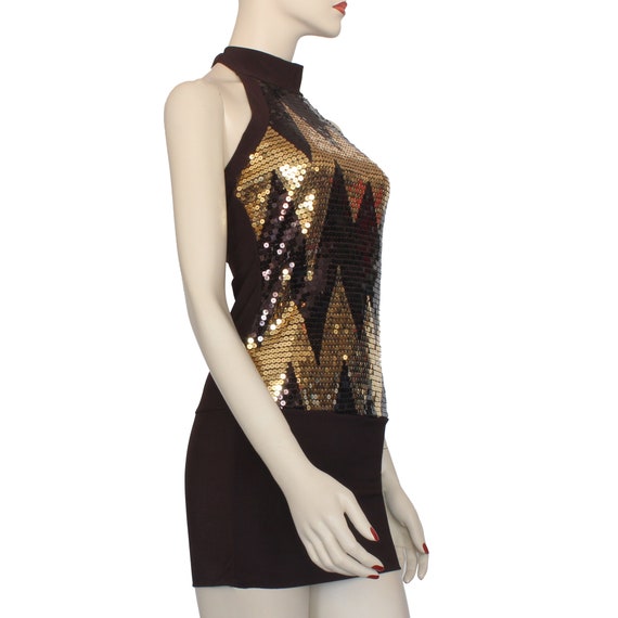 Brown Halter Dress, Sequin Chevron Design Halter … - image 5