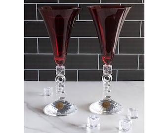 Pareja de copas navideñas de Cristal D'Arques-Durand en verde Noel en su caja original