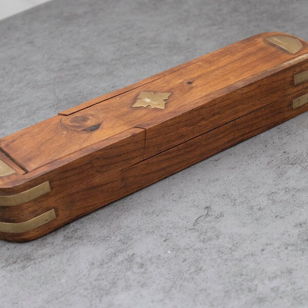 Vintage Storage Box With Brass Decoration, Wooden Incense Stick Holder, Wooden Storage Box, Cigar Box