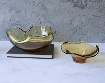 Vintage Honey Gold Anchor Hocking Chip & Dip Set Modern Accents