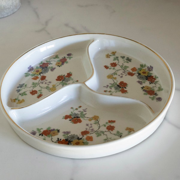 Vintage Made In Japan Floral Divided Serving Dish 4 Compartments