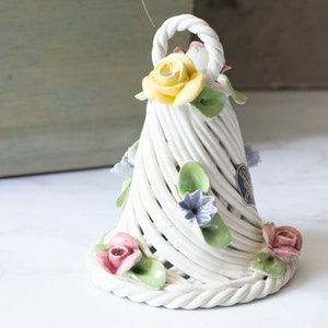 Vintage- Nuova Capodimonte- Bell- Hand Painted/ Raised Floral- Porcelain -Italy