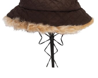 Vintage brown faux fur Bucket Hat One Size women\'s y2k 00s funky Y2K Vintage Brown Puffer Like Faux Fur Trimmed Bucket Hat - Etsy main image 2