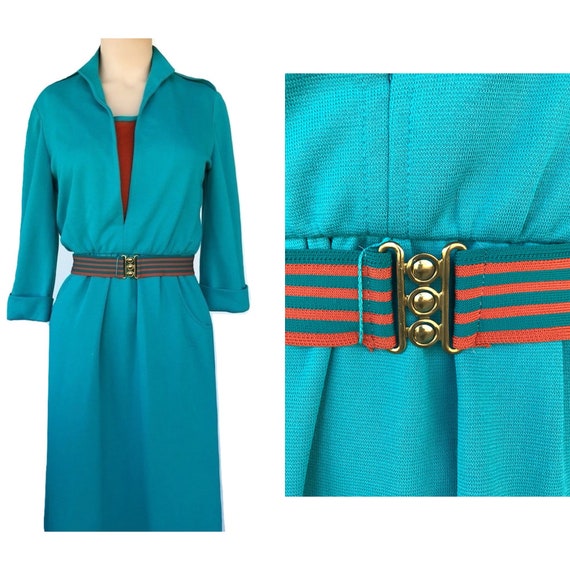 Vintage 70s Dress, Orange & Teal by Nancy Greer N… - image 1