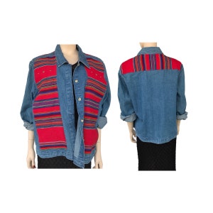 Western Jean Jacket Southwestern Vintage 80s Denim Jacket Size 2X Oversized-Vintage Jacket-Cowgirl-Denim Jacket-Western-Gift For Her