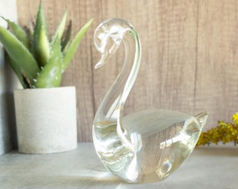 Vintage Art Glass Clear Glass Swan Paperweight