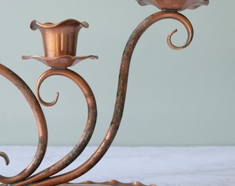 Vintage Gregorian Copper Scroll Work Swirled Candlestick Holder