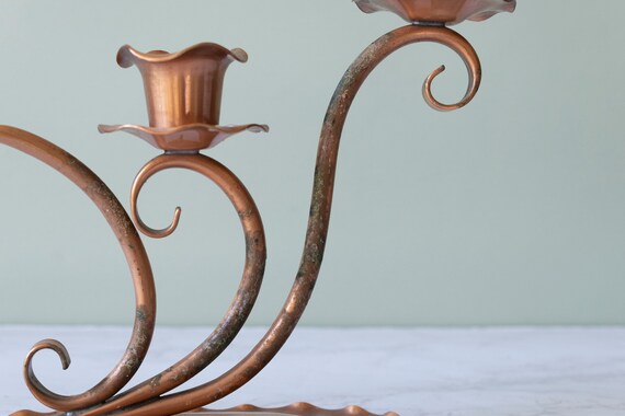 Vintage Gregorian Copper Scroll Work Swirled Candlestick Holder