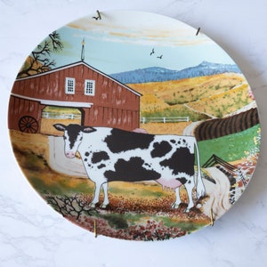 Vintage Porcelain Plate Artmark Ceramic Farm Scene Cows Decorative Plate
