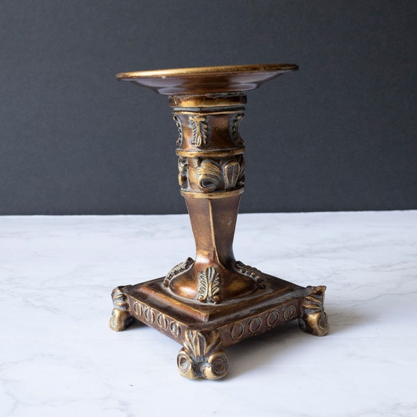 Metal & Resin Bronze Color Ornate Taper Candleholder Pedestal Design