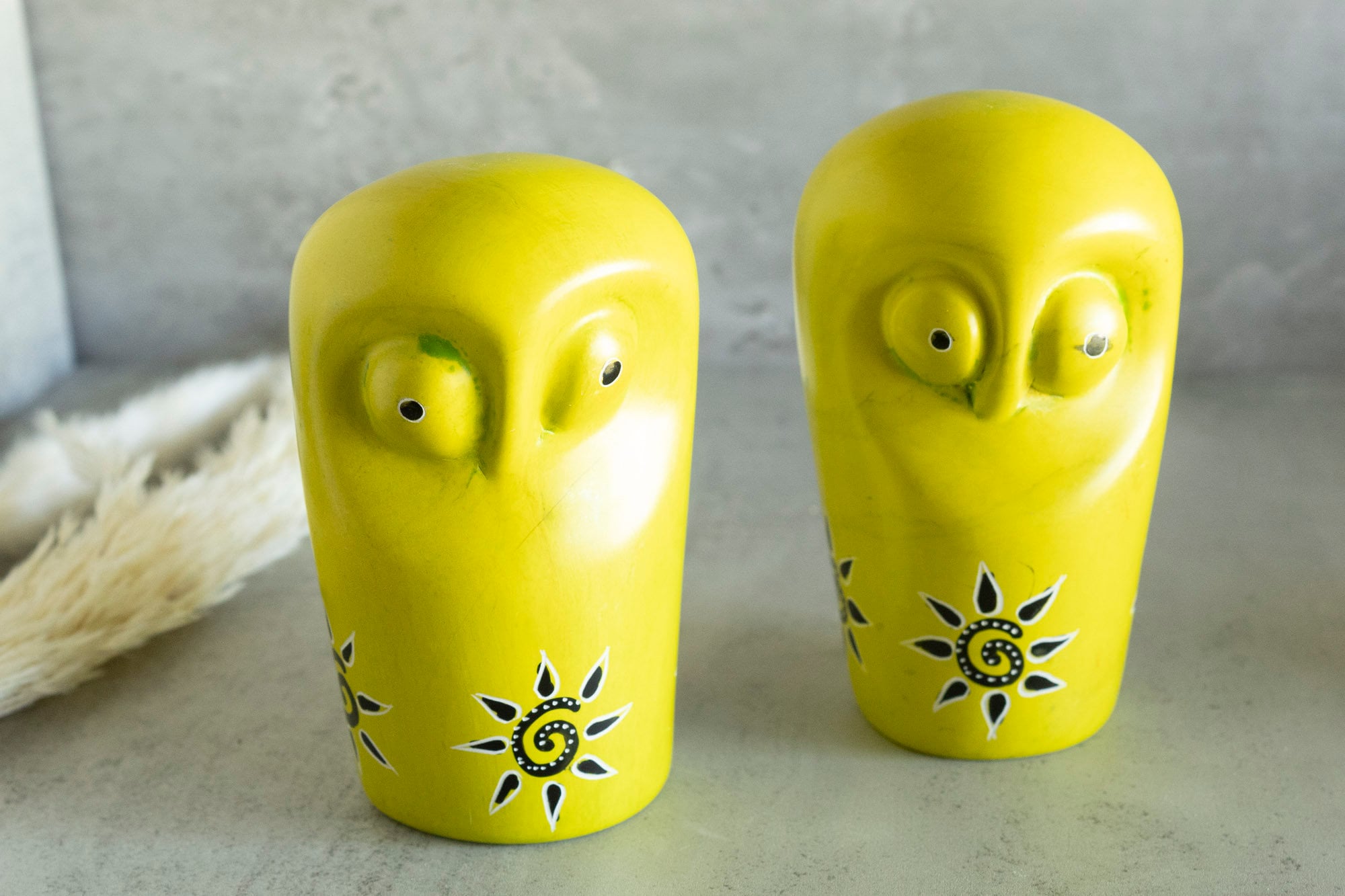 Kenyan Made Soapstone Owl Pair Vintage