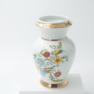 Chinoiserie Floral Bird Vase with Gold Accents