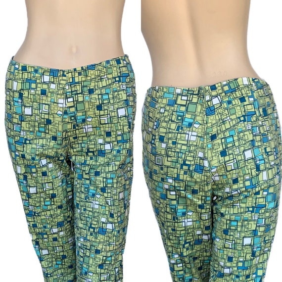 60's Style Pants/mod Geometric Print Pants/ Flare Pants/90's Does 60's  Groovy Pants Size 9/10 