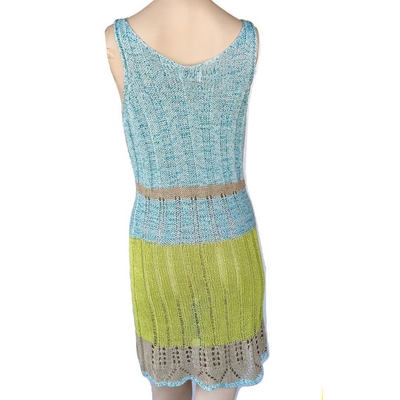90's Vintage Floral Knit Dress, Blue & Green Knit… - image 5
