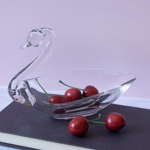 Vintage Clear Glass Swan Trinket Dish