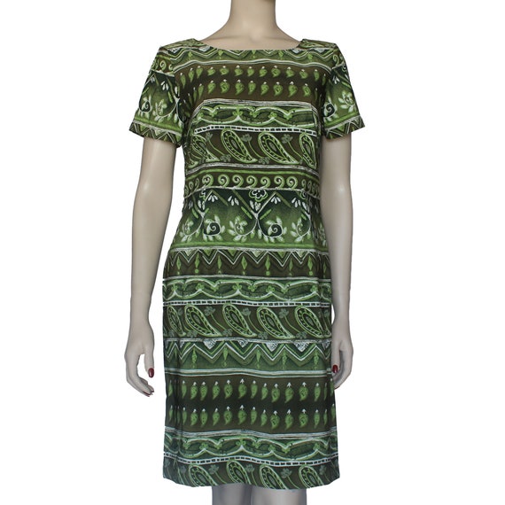 Vintage Green Shift  Dress With Tropical Design By Kathie Lee Size 6