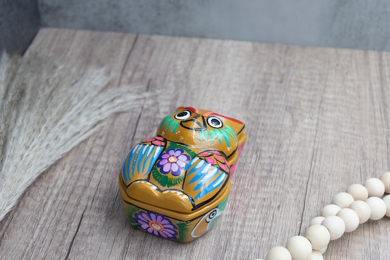 Mexican Clay Pottery Owl Trinket Box Clay Hand Pa… - image 2