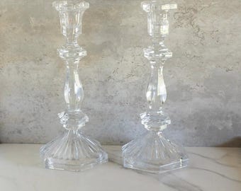 Pair of Tall Glass/Crystal Candlestick Holders