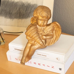 Rare Vintage Ceramic Angel Cherub Shelf Sitter Holding a Cornucopia