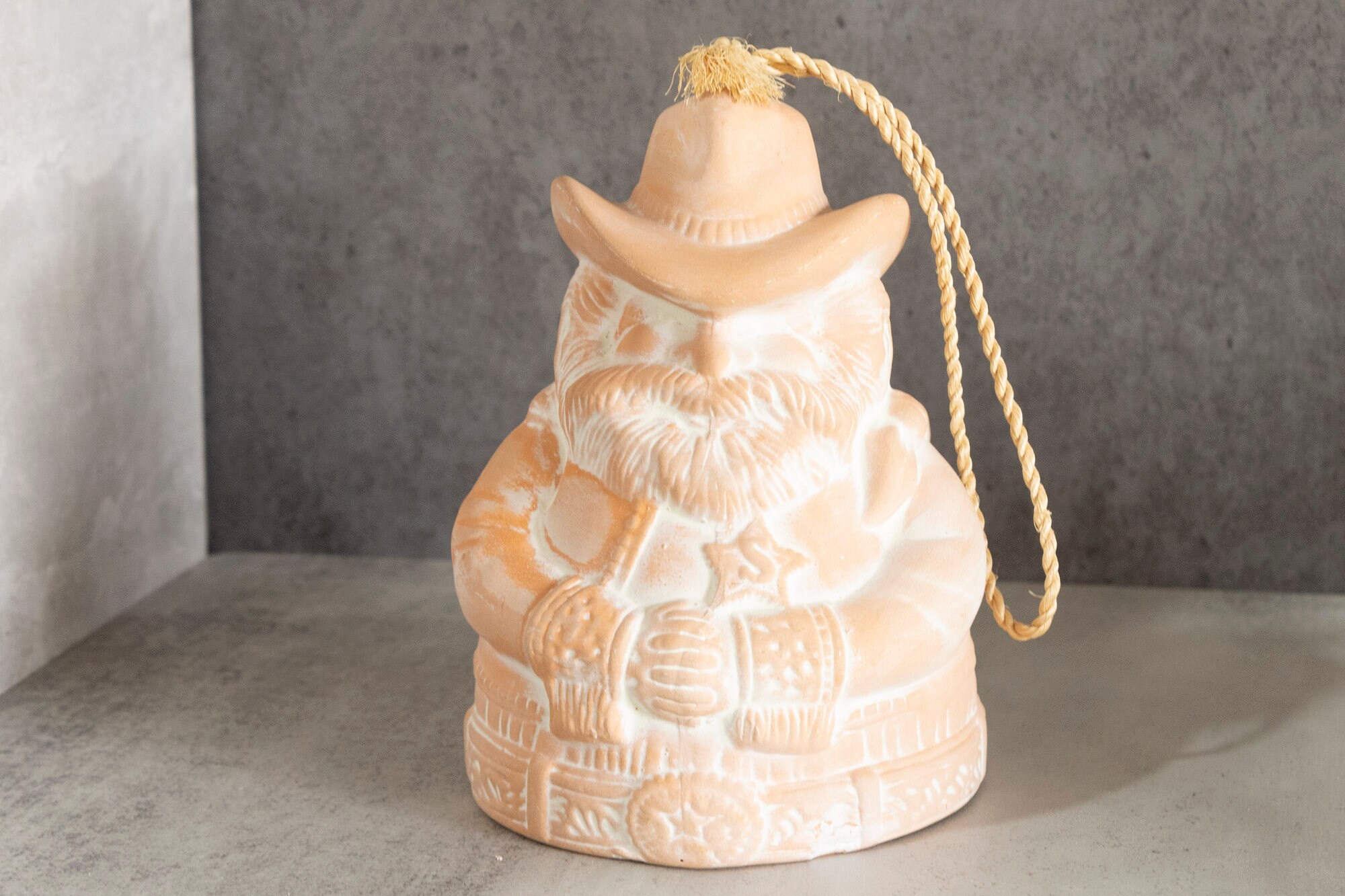 Vintage Western Cowboy Sheriff Santa Claus Christmas Ornament / Bell - Western Terra Cotta