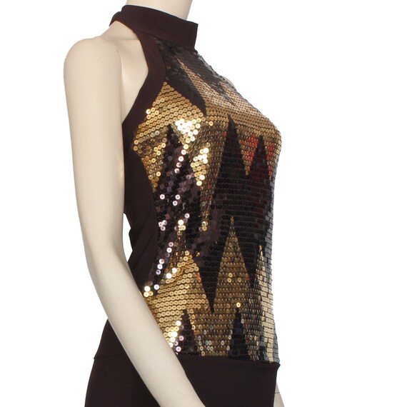 Brown Halter Dress, Sequin Chevron Design Halter … - image 4