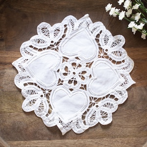Vintage Crochet Doily Lace doilies Table decoration Crocheted Doilies Centerpiece Heart Shapes