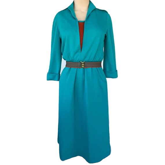 Vintage 70s Dress, Orange & Teal by Nancy Greer N… - image 3