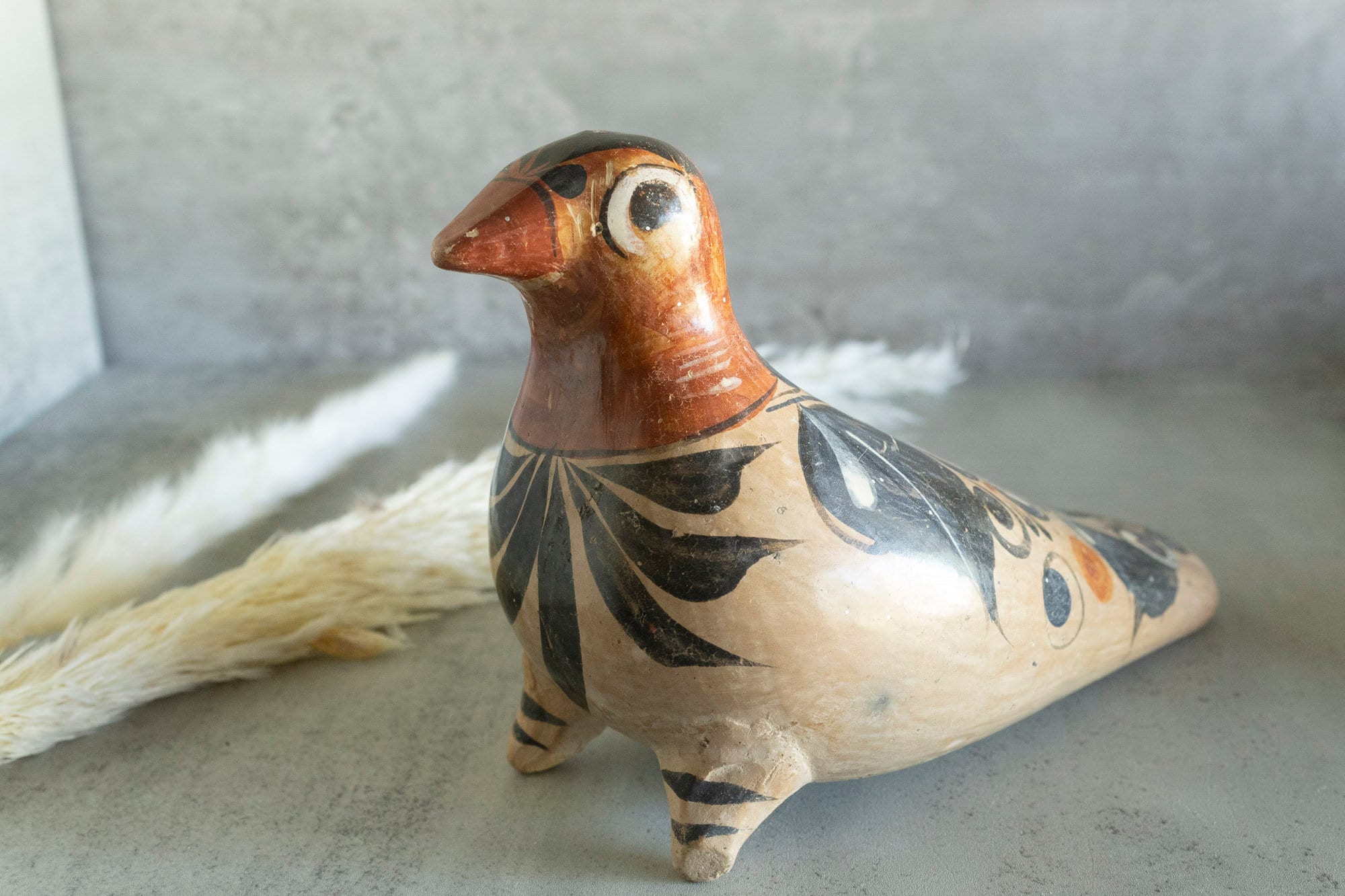 Vintage Hand-painted Tonala Mexican Folk Art Pottery Bird Figurine