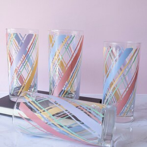 Vintage 80s Pastel Striped Drinking Glasses Set of 4 image 8