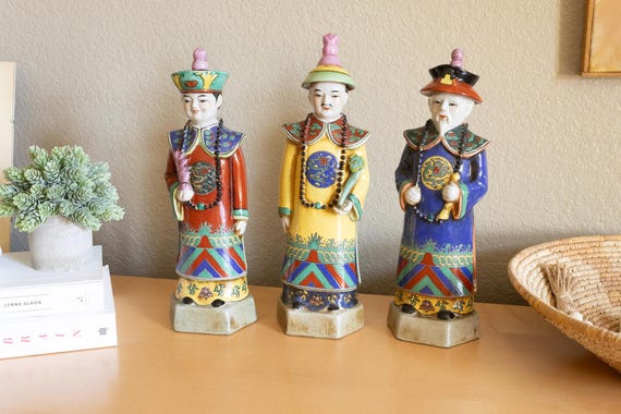 Vintage Emperors of the Chinese Qing Dynasties Hand-painted Porcelain Statues by Reproductions by Pier 1 Imports Sold Individually