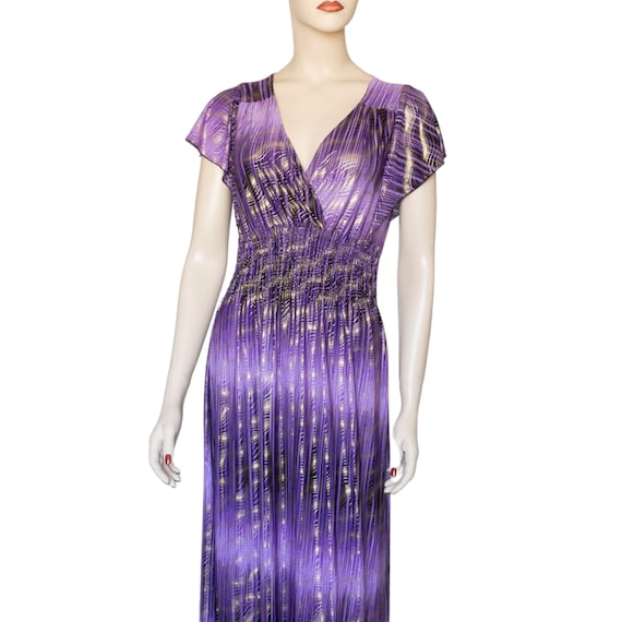 Y2K Does Disco Flutter Sleeve Metallic Purple Dre… - image 1