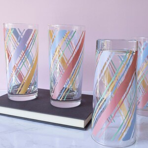 Vintage 80s Pastel Striped Drinking Glasses Set of 4 image 7