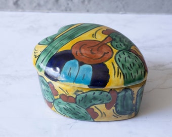 Vintage Rustic Heart Talavera Trinket Box Mexican Folk Art